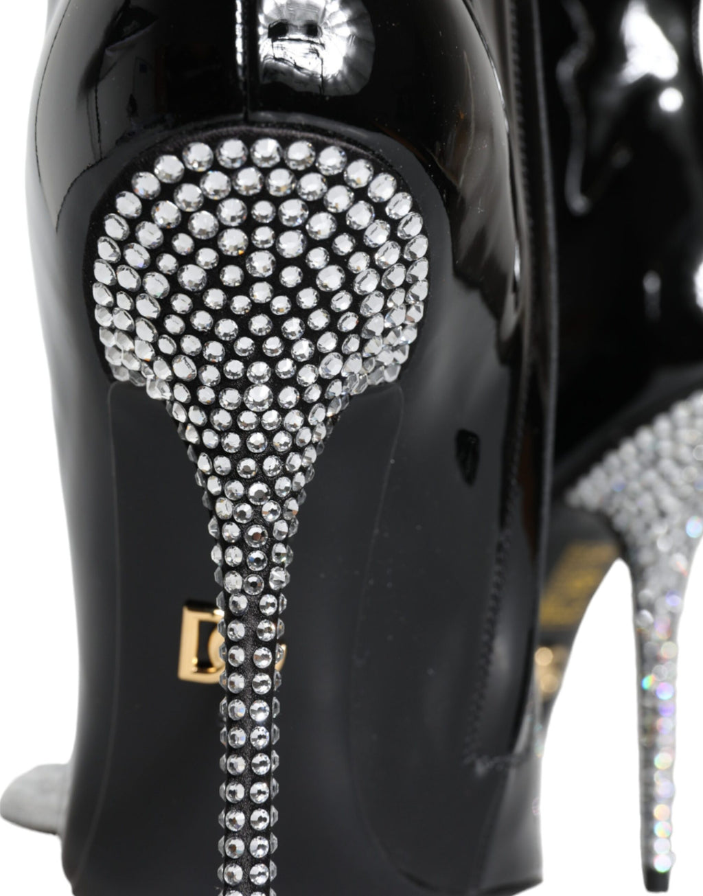 Dolce &amp; Gabbana – Schwarze Stiefel aus Lackleder mit Kristallabsatz