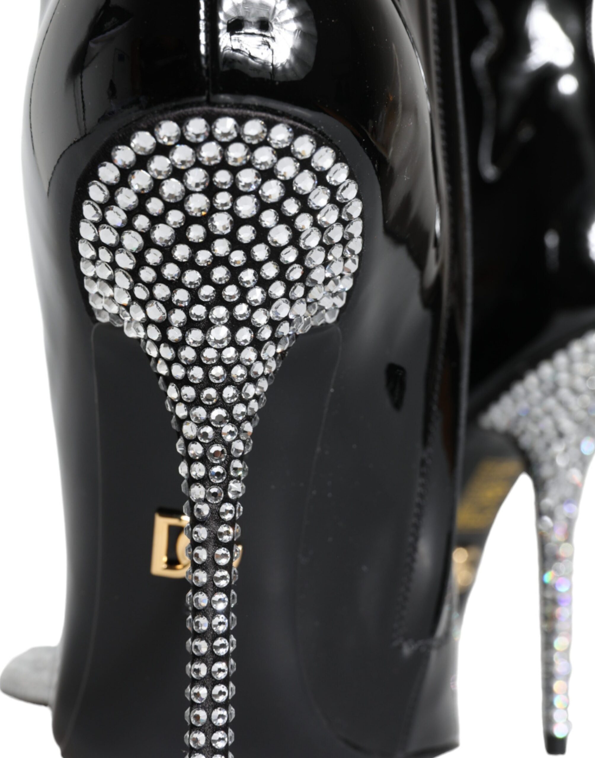 Dolce &amp; Gabbana – Schwarze Stiefel aus Lackleder mit Kristallabsatz