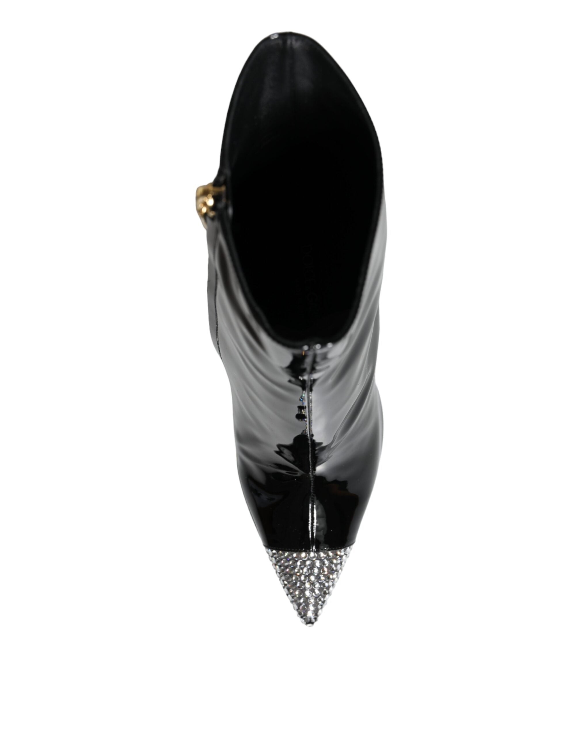 Dolce &amp; Gabbana – Schwarze Stiefel aus Lackleder mit Kristallabsatz