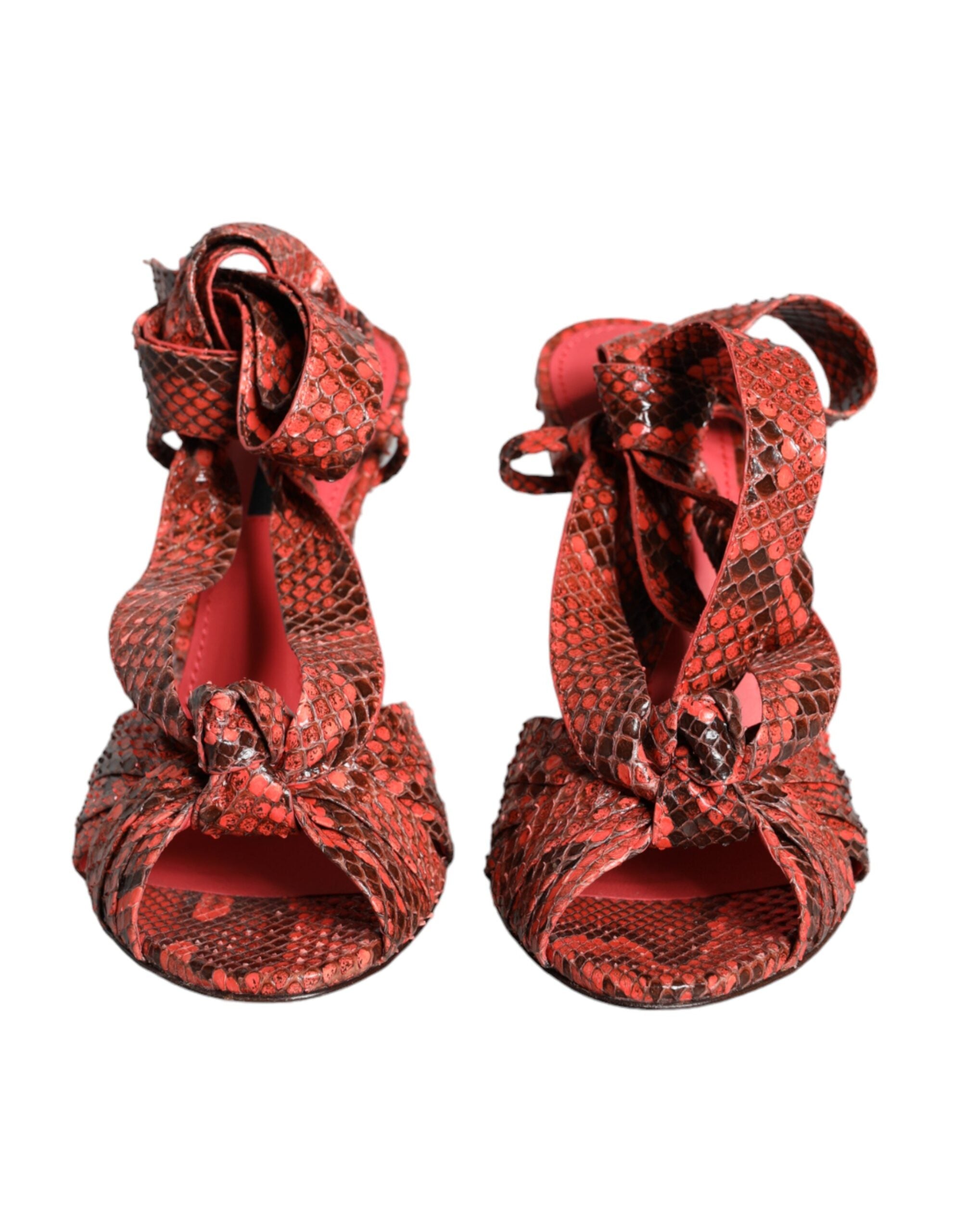 Sandales à talons en cuir exotique corail Dolce &amp; Gabbana