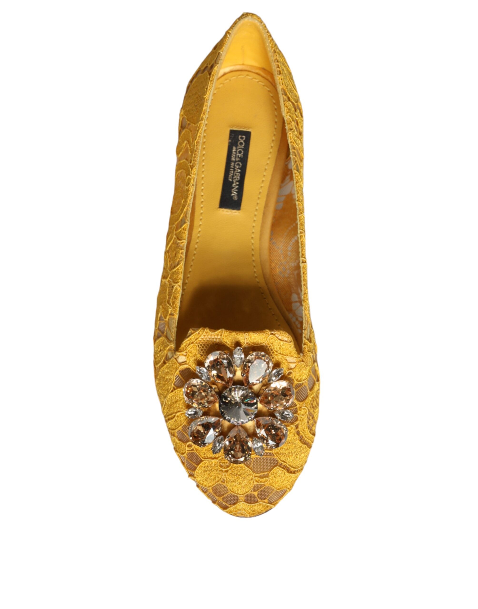 Dolce &amp; Gabbana – Senfgelbe Ballerinas mit Kristallen und Spitze