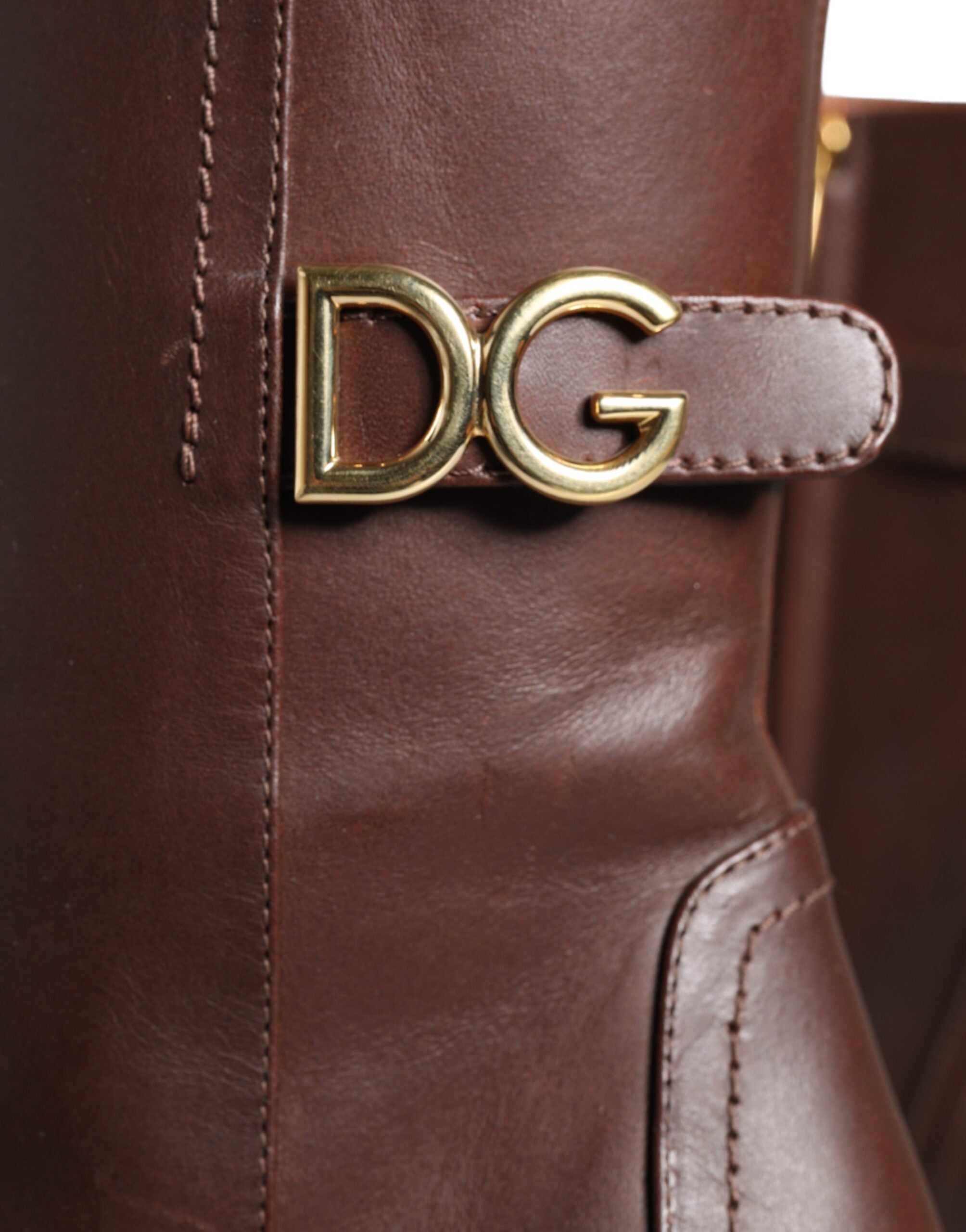 Dolce &amp; Gabbana Braune Leder Heels Halbhohe Stiefel Schuhe