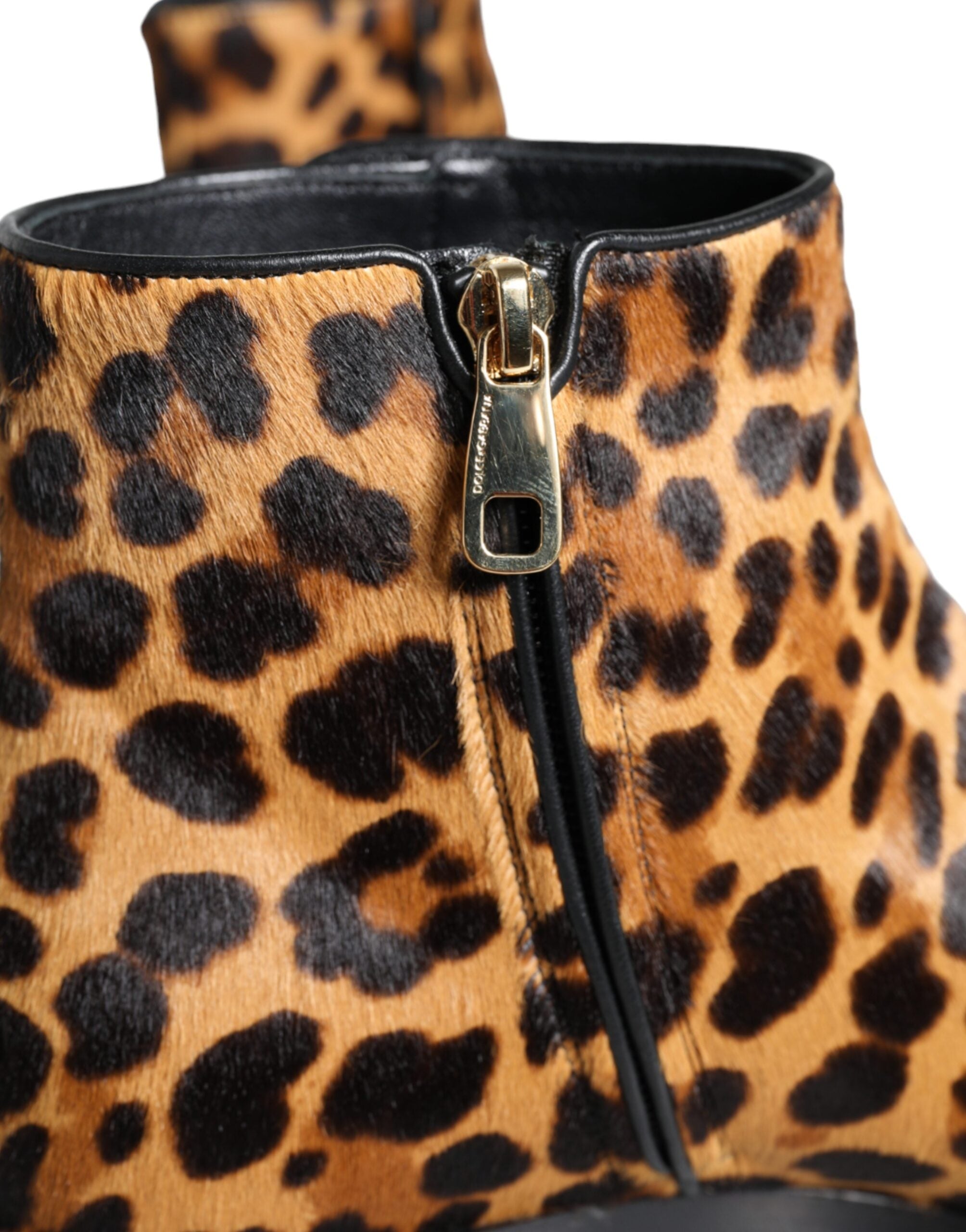 Dolce &amp; Gabbana Braune Stiefeletten aus Kalbsfell mit Leopardenmuster