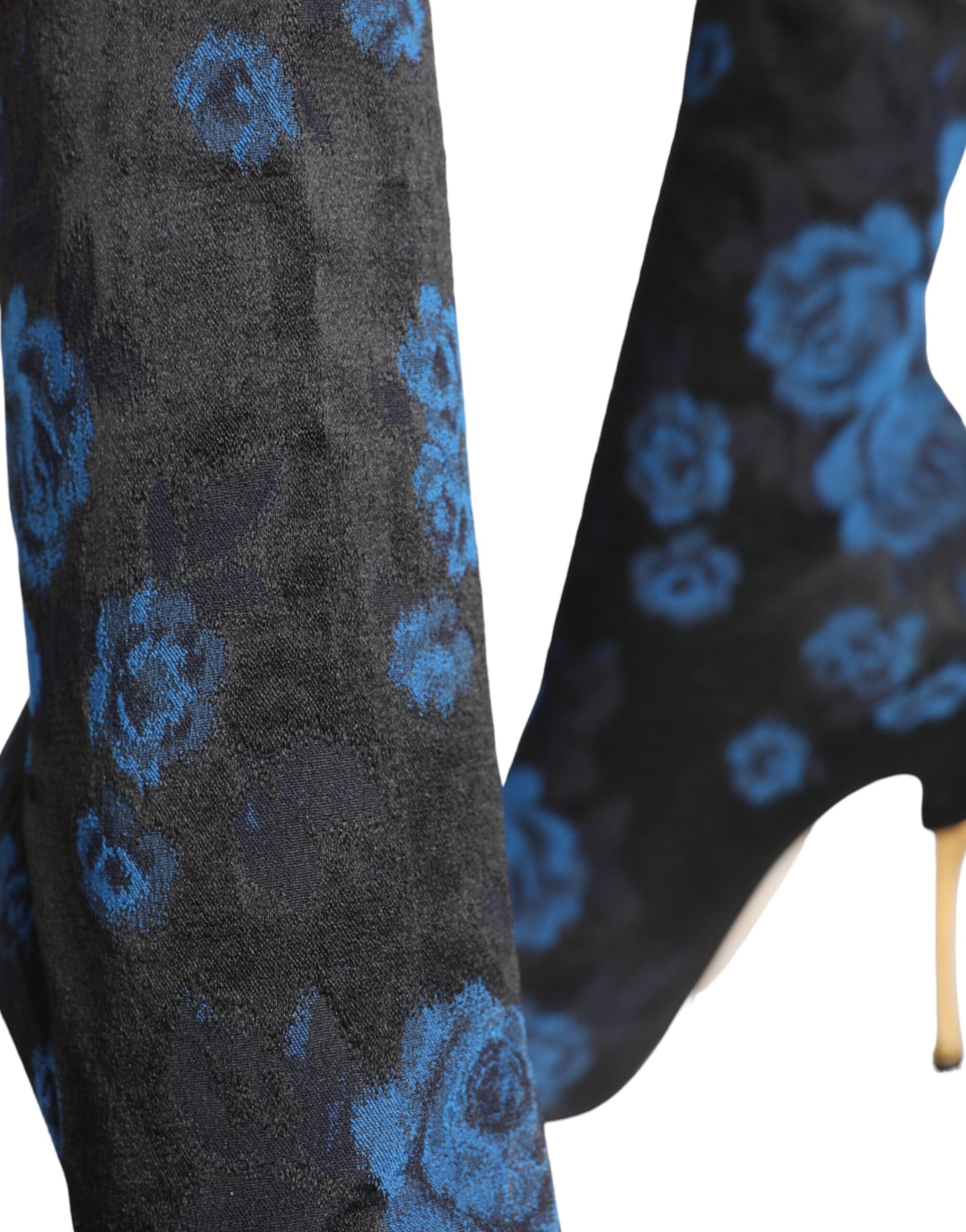 Dolce &amp; Gabbana – Schwarze Stretch-Stiefel mit Blumenmuster und halbhohem Schaft
