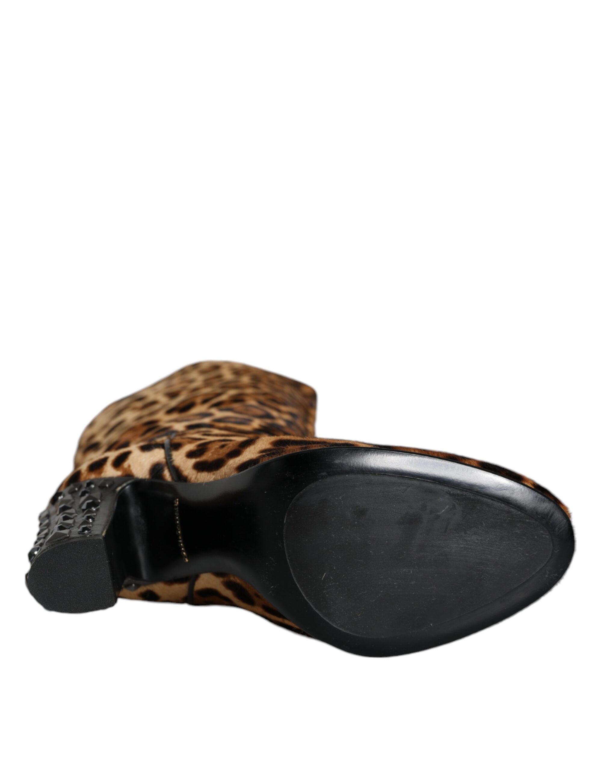 Dolce &amp; Gabbana Beige Schwarz Leopard Kniehohe Stiefel Schuhe
