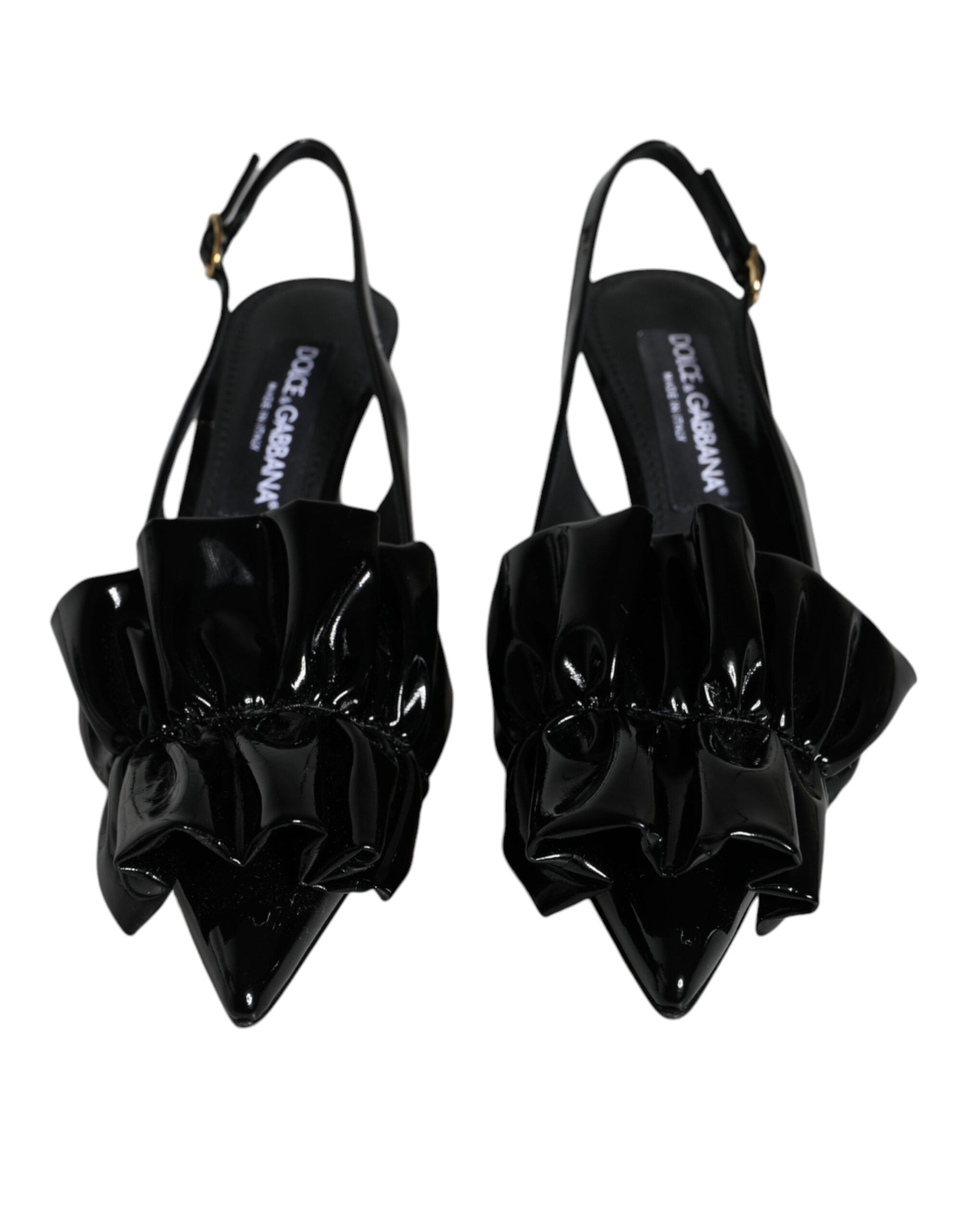Chaussures à talons et bride arrière en cuir verni noir Dolce &amp; Gabbana
