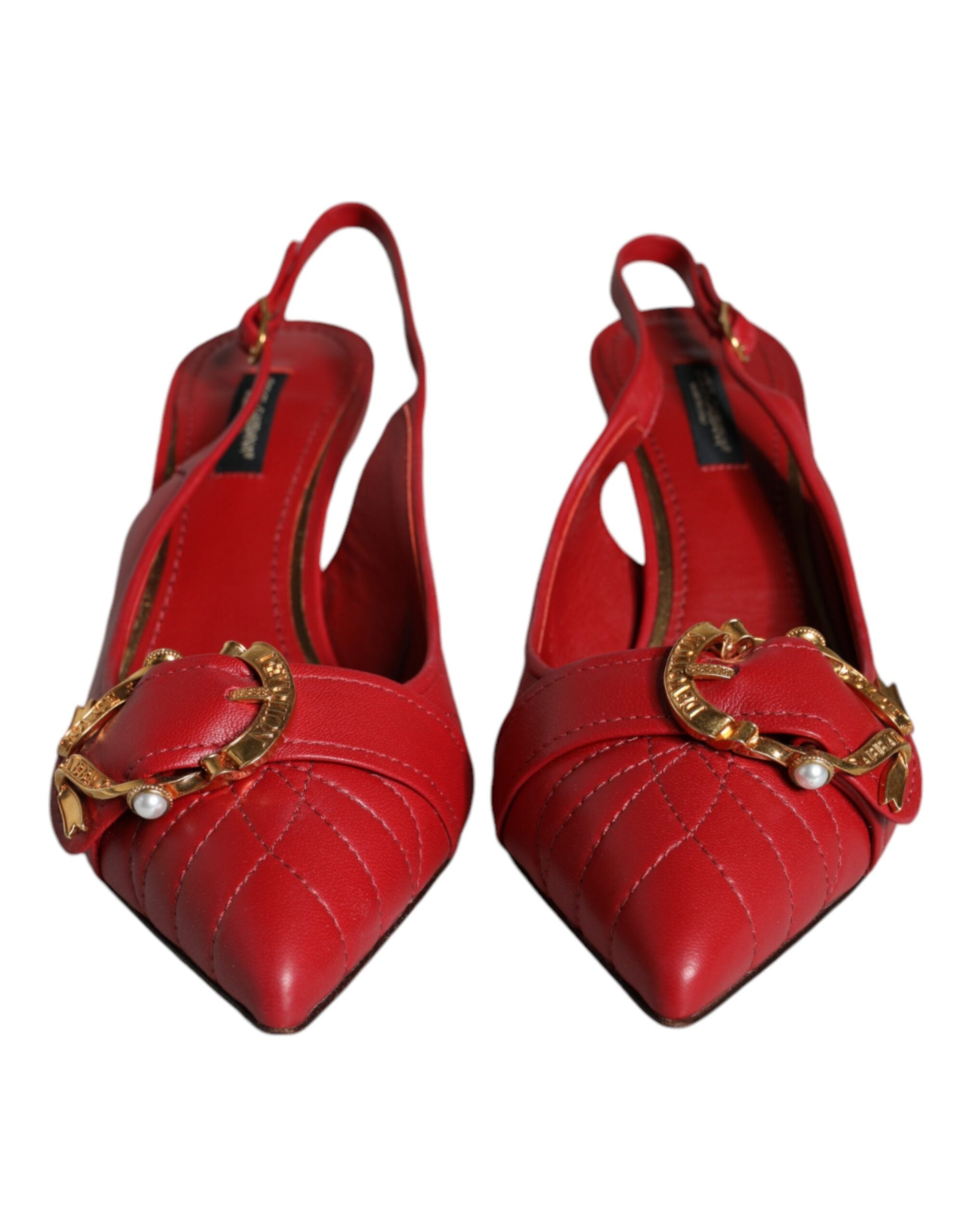 Chaussures à talons et bride arrière en cuir rouge Dolce &amp; Gabbana Devotion