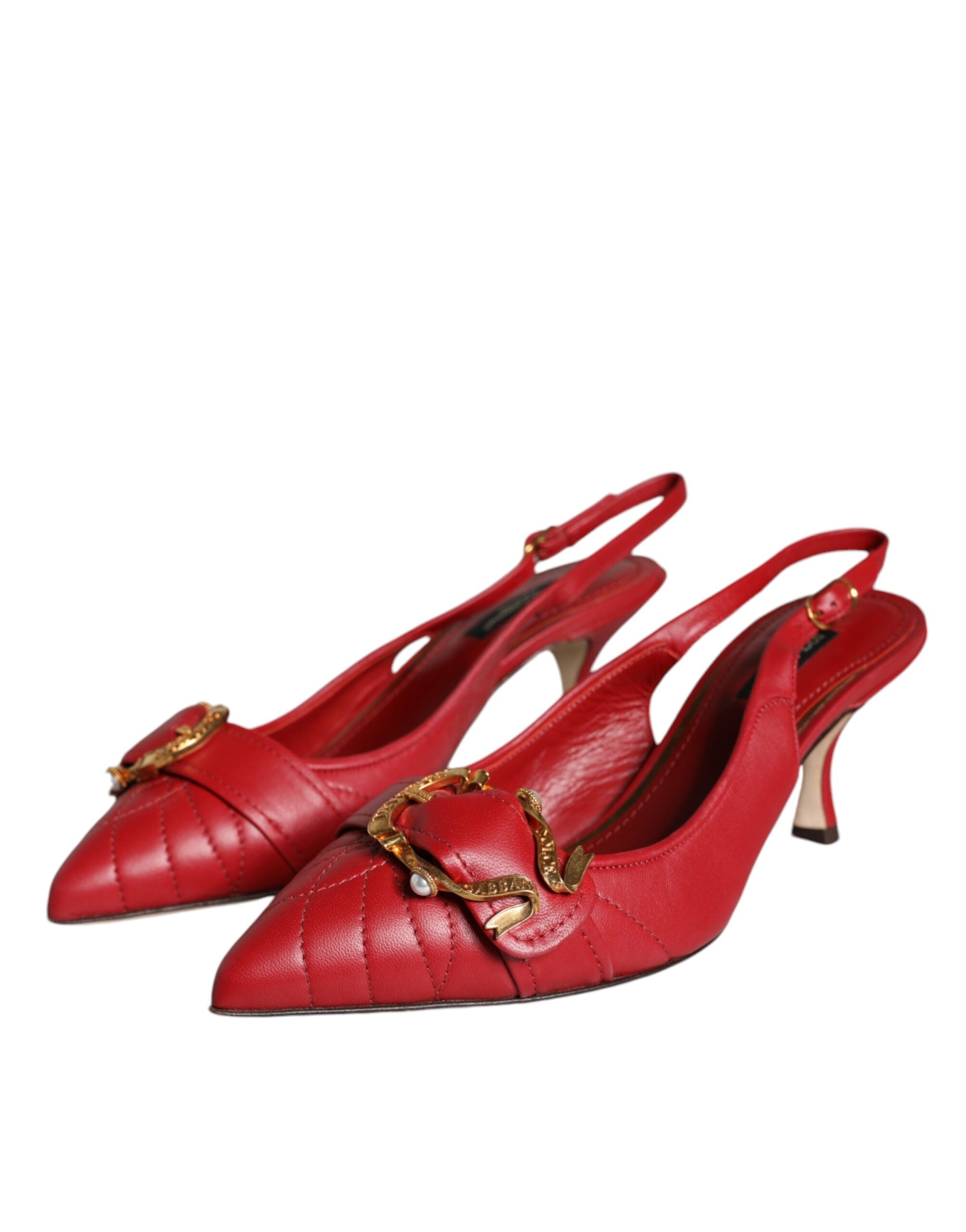 Chaussures à talons et bride arrière en cuir rouge Dolce &amp; Gabbana Devotion
