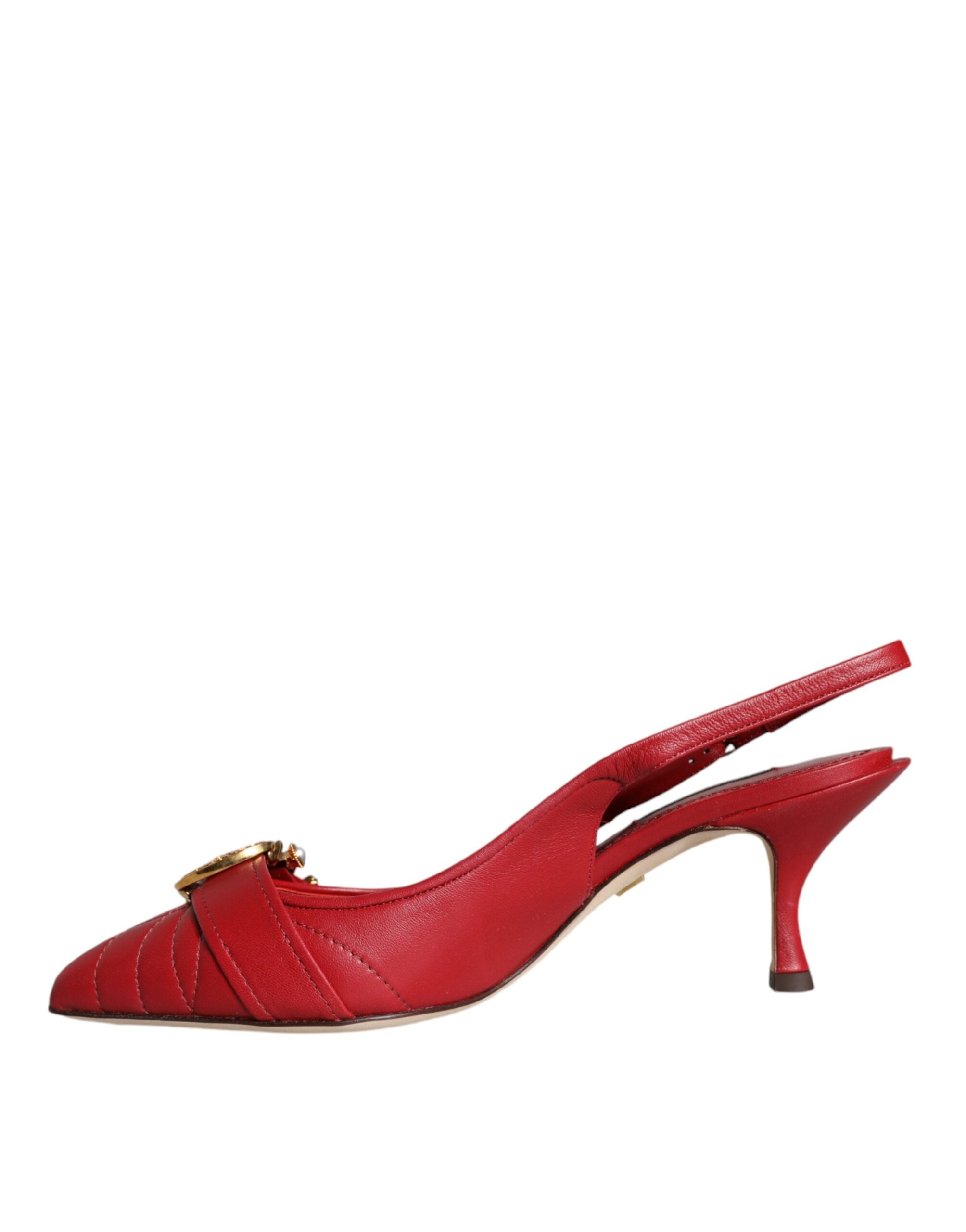 Chaussures à talons et bride arrière en cuir rouge Dolce &amp; Gabbana Devotion