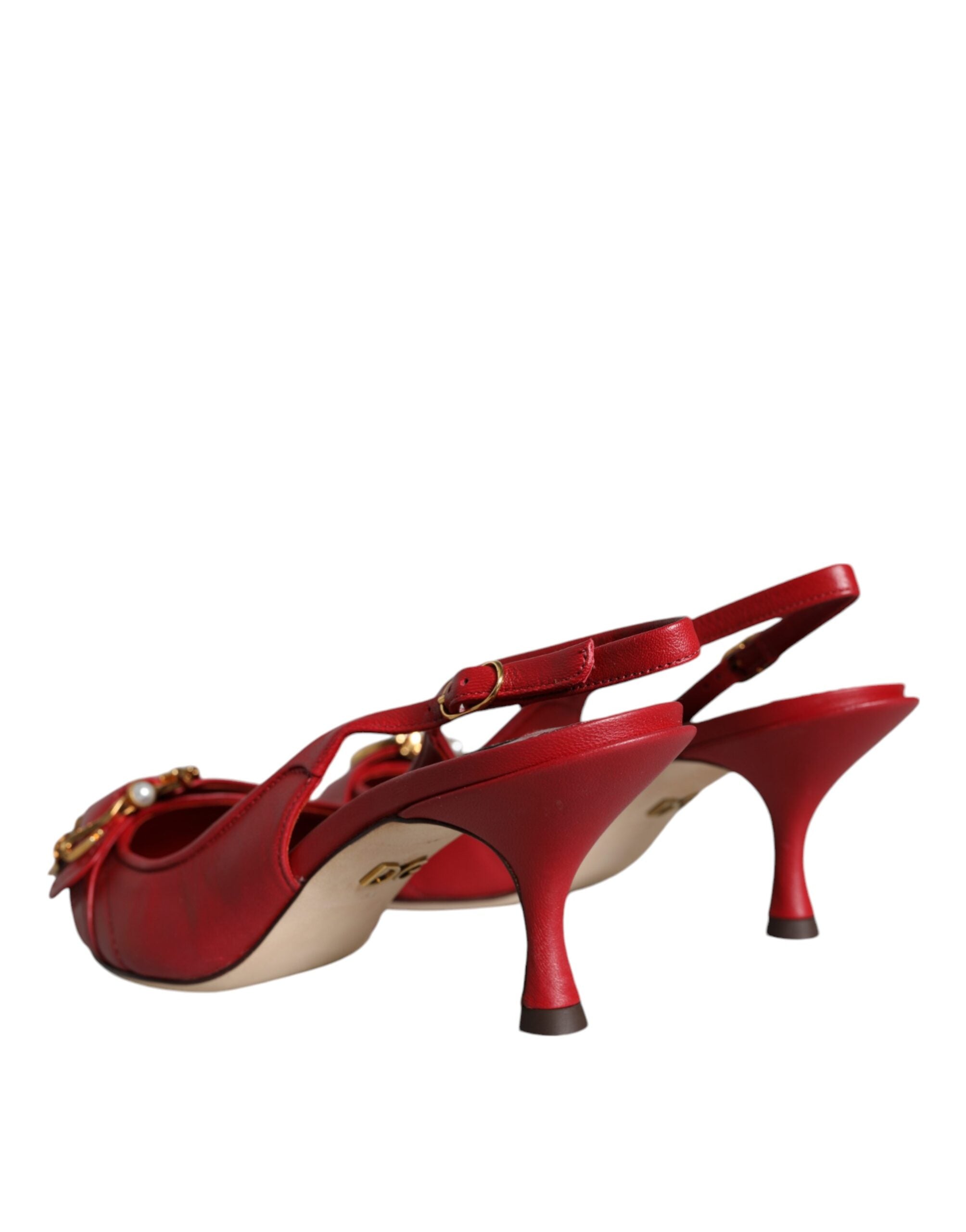 Chaussures à talons et bride arrière en cuir rouge Dolce &amp; Gabbana Devotion