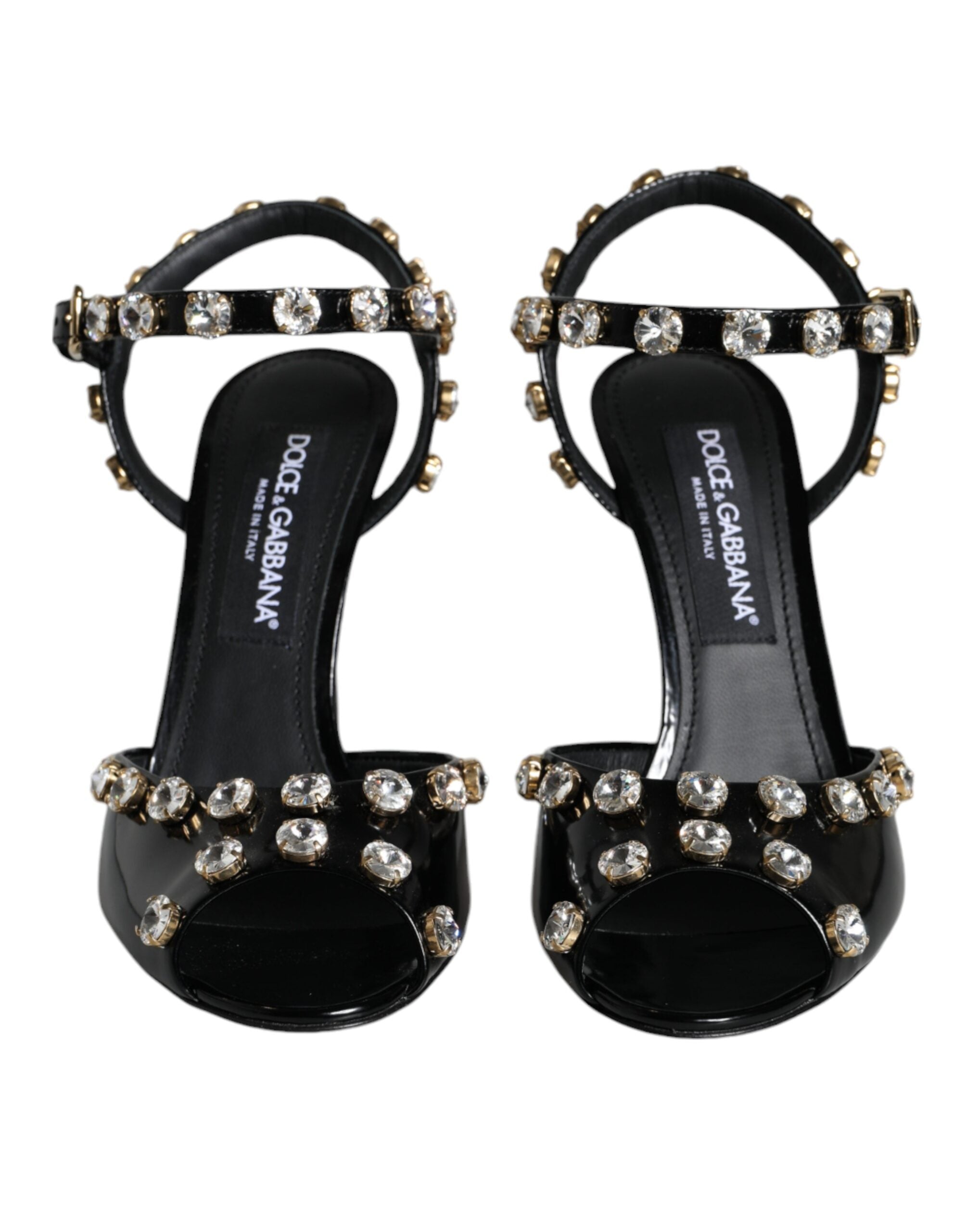 Sandales Dolce &amp; Gabbana en cuir noir avec bride à la cheville et cristaux
