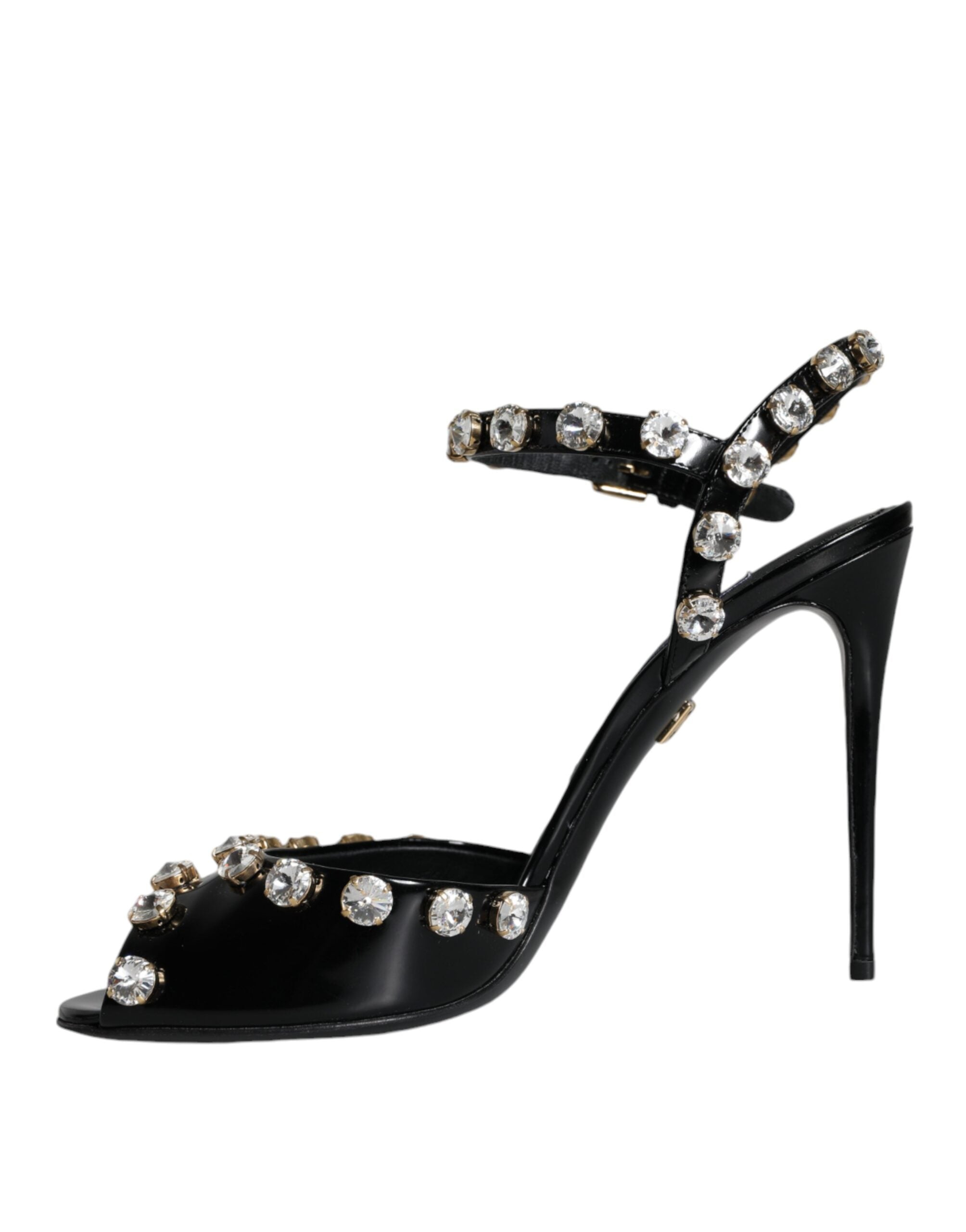 Sandales Dolce &amp; Gabbana en cuir noir avec bride à la cheville et cristaux