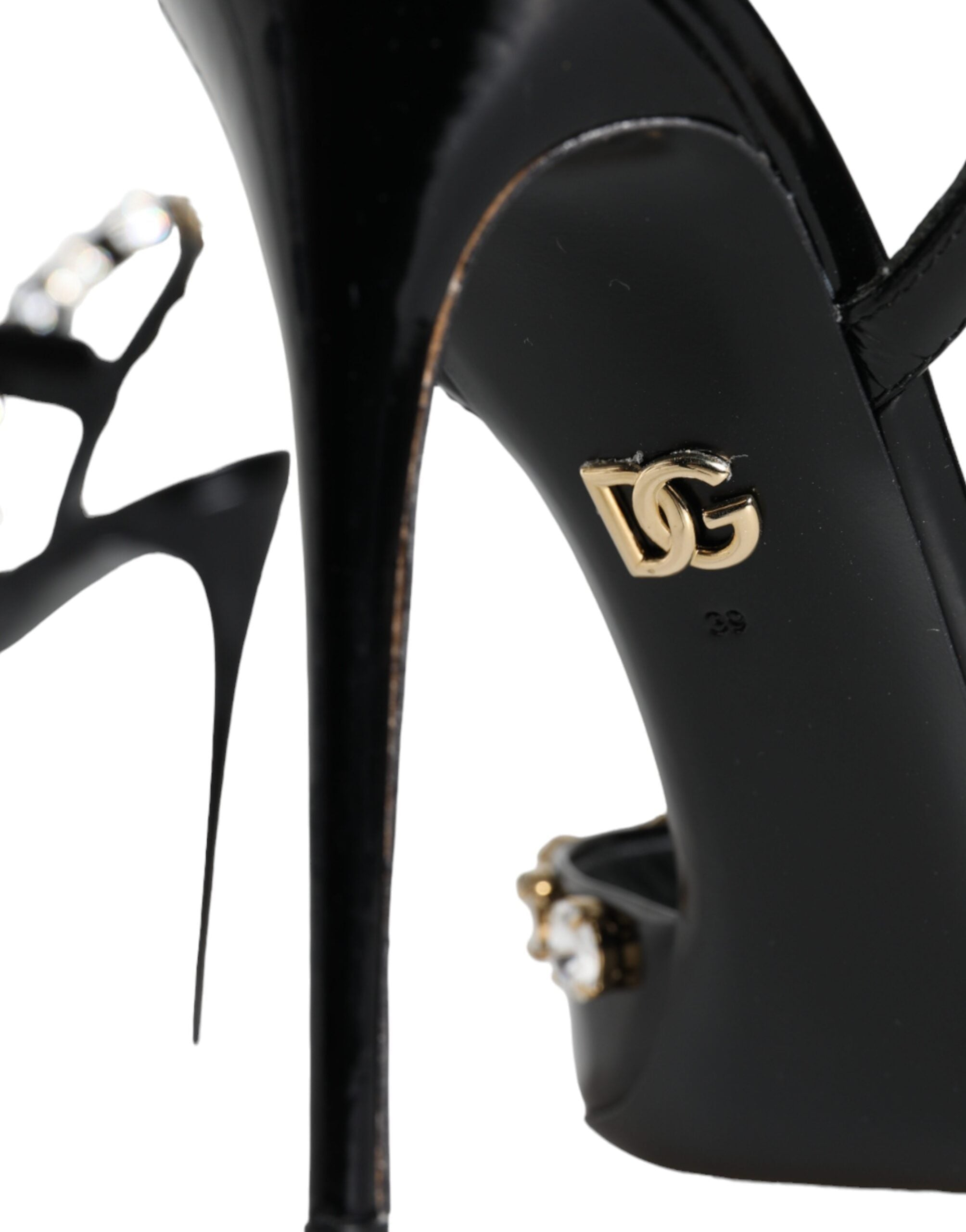 Sandales Dolce &amp; Gabbana en cuir noir avec bride à la cheville et cristaux