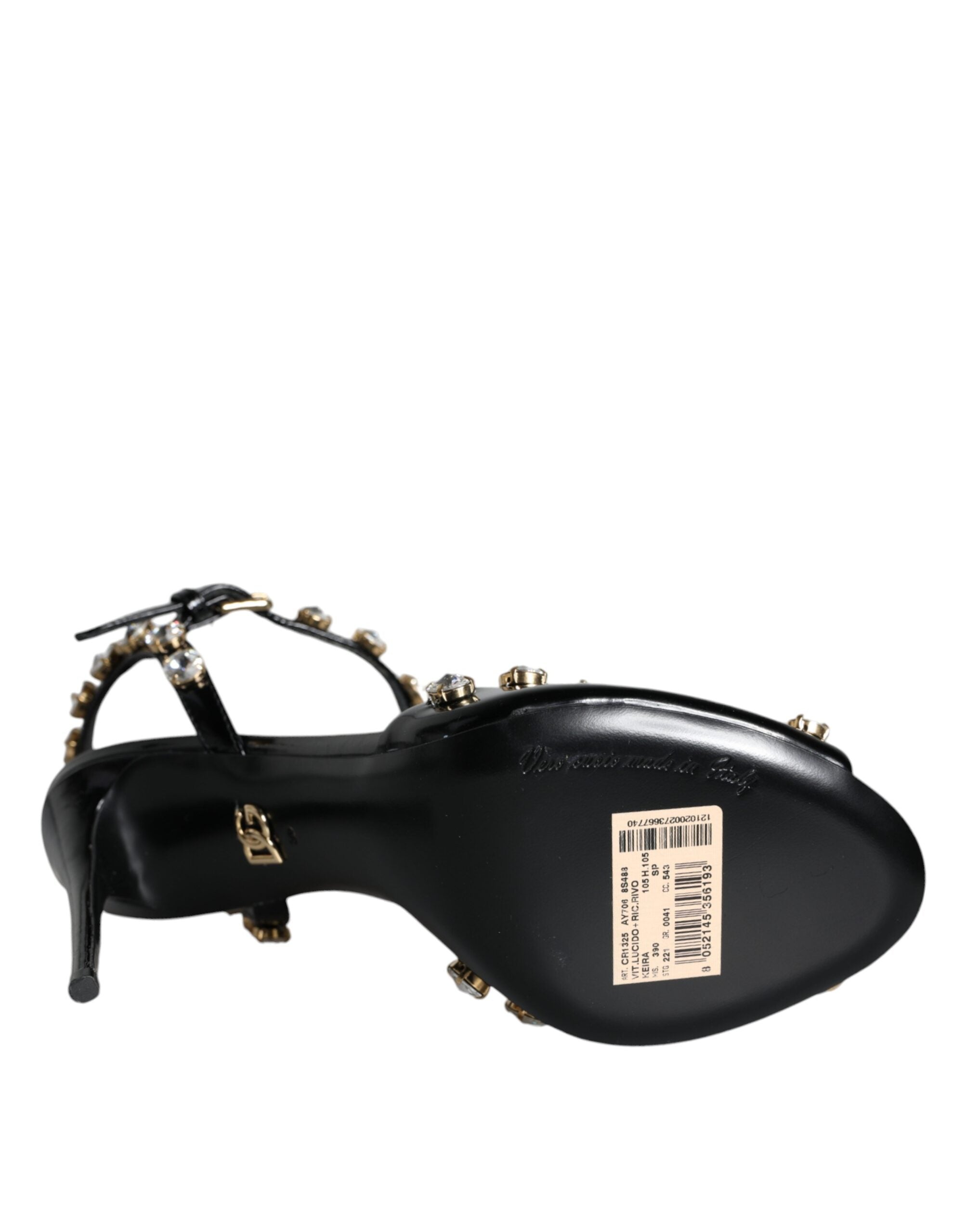 Sandales Dolce &amp; Gabbana en cuir noir avec bride à la cheville et cristaux