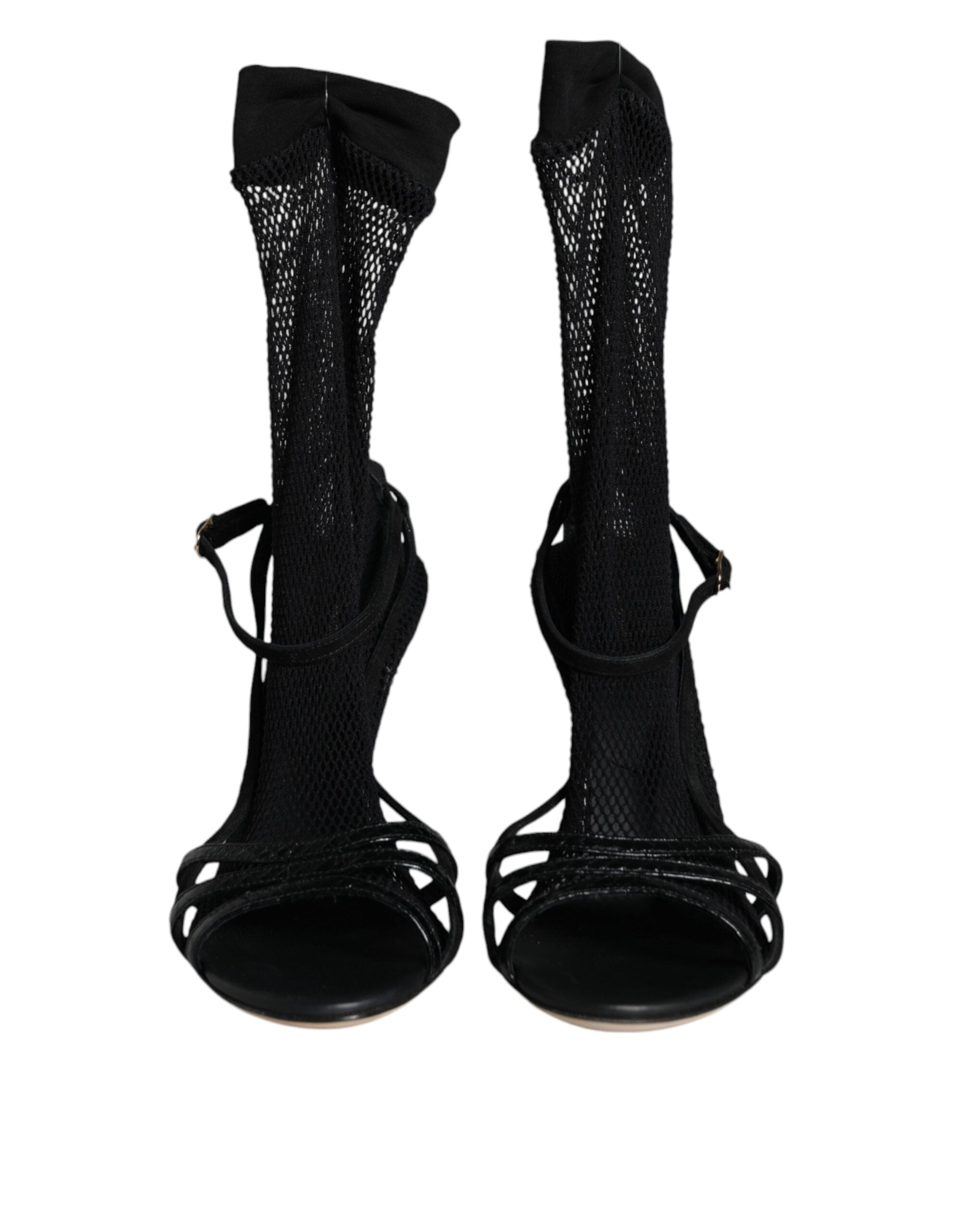 Sandales à talons aiguilles en maille noire Dolce &amp; Gabbana