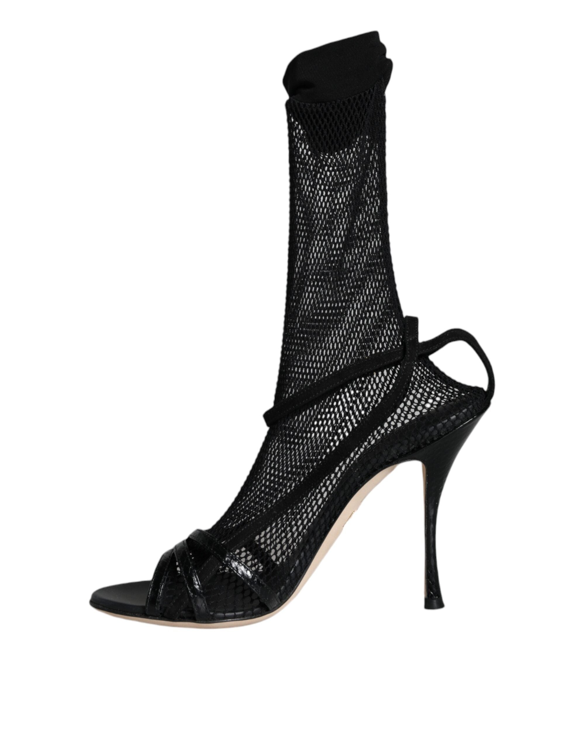 Sandales à talons aiguilles en maille noire Dolce &amp; Gabbana