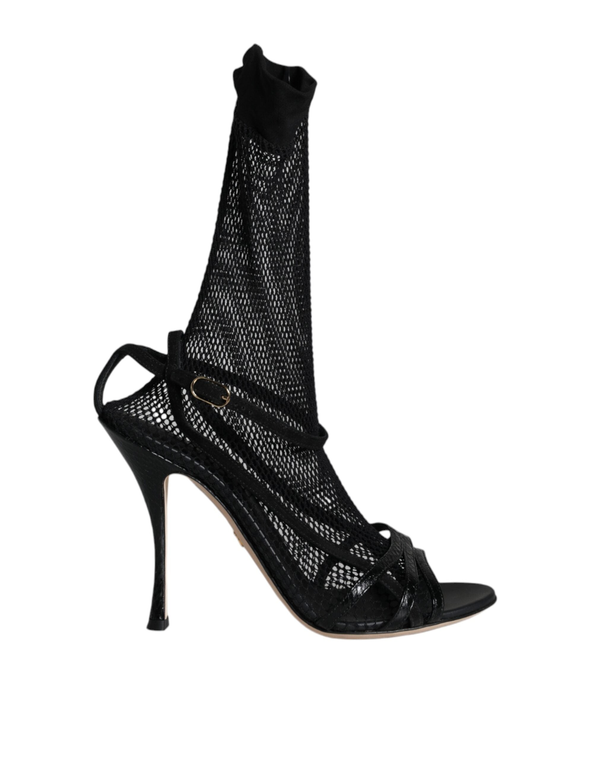 Sandales à talons aiguilles en maille noire Dolce &amp; Gabbana