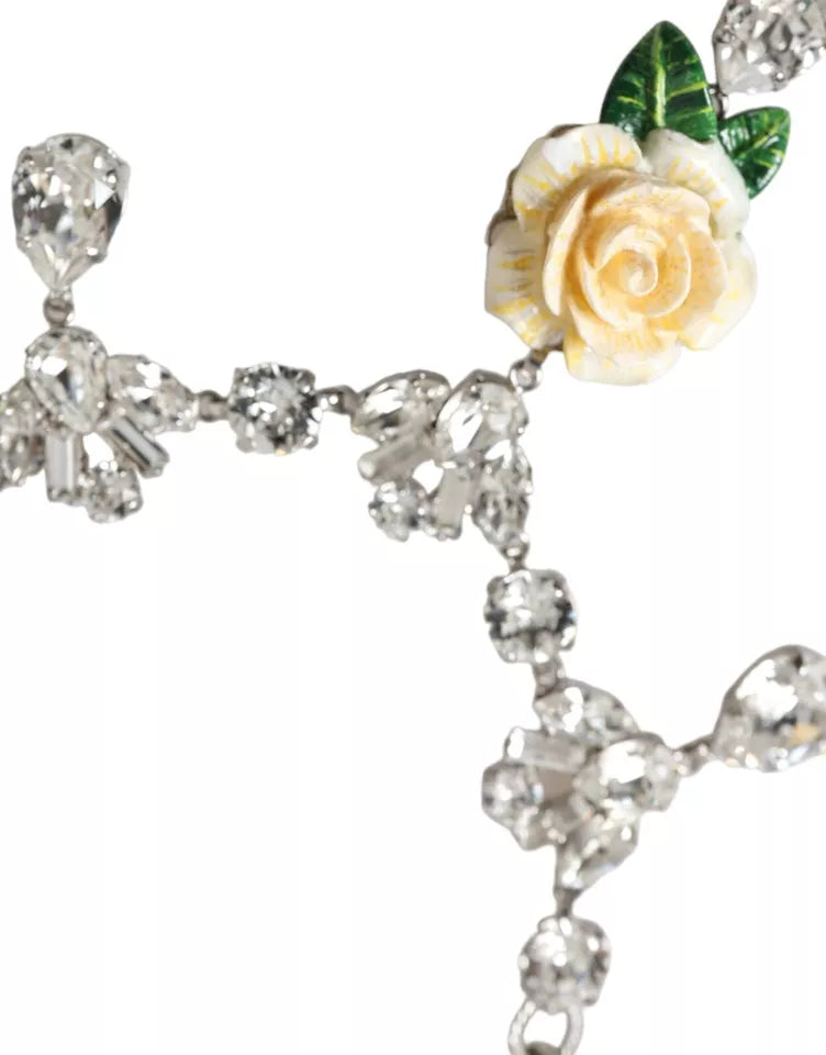 Dolce &amp; Gabbana – Halskette mit Rosenanhänger aus silbernem Messing mit klarem Kristall