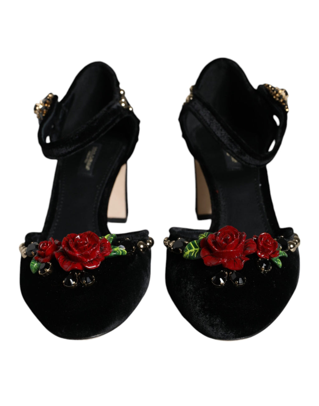 Dolce &amp; Gabbana – Pumps mit Knöchelriemen und Rosenmuster in Schwarz
