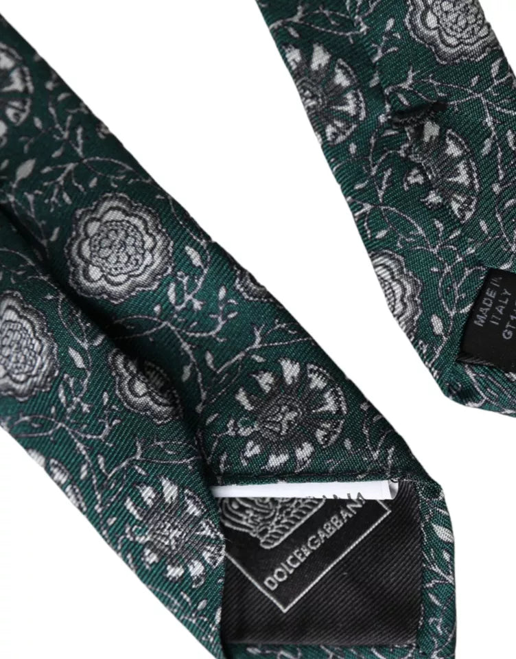Dolce &amp; Gabbana Grüne, verstellbare Seidenkrawatte für Herren mit Blumendruck