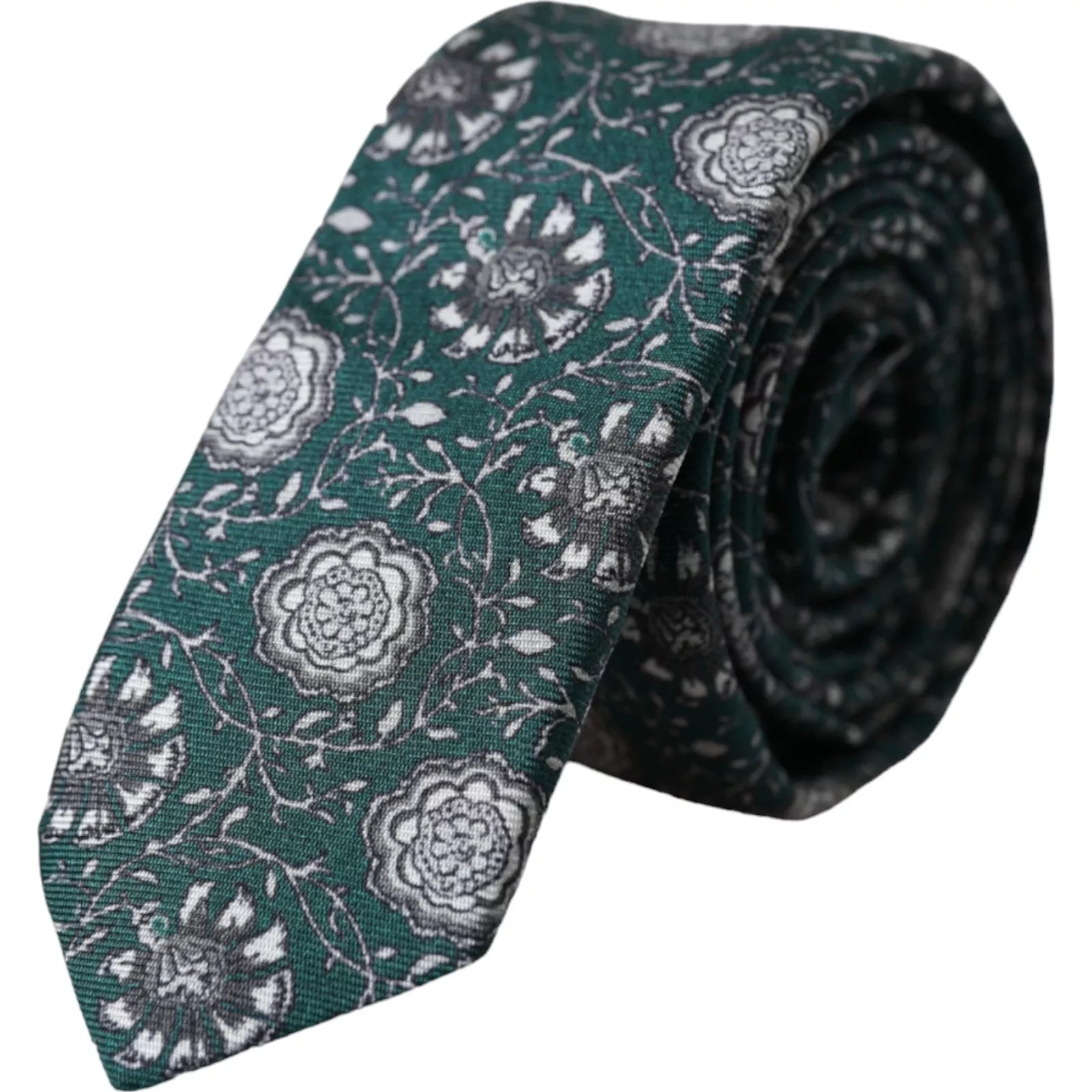 Dolce &amp; Gabbana Grüne, verstellbare Seidenkrawatte für Herren mit Blumendruck