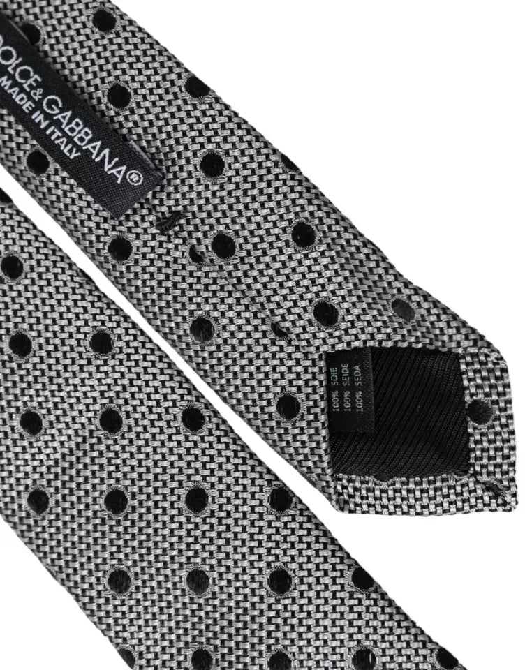 Dolce &amp; Gabbana Schwarz-Weiß Dot Fantasy Verstellbare Herrenkrawatte aus Seide