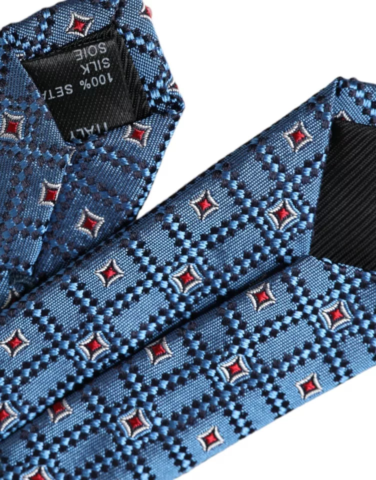 Dolce &amp; Gabbana Blau gemusterte verstellbare Herrenkrawatte aus 100 % Seide