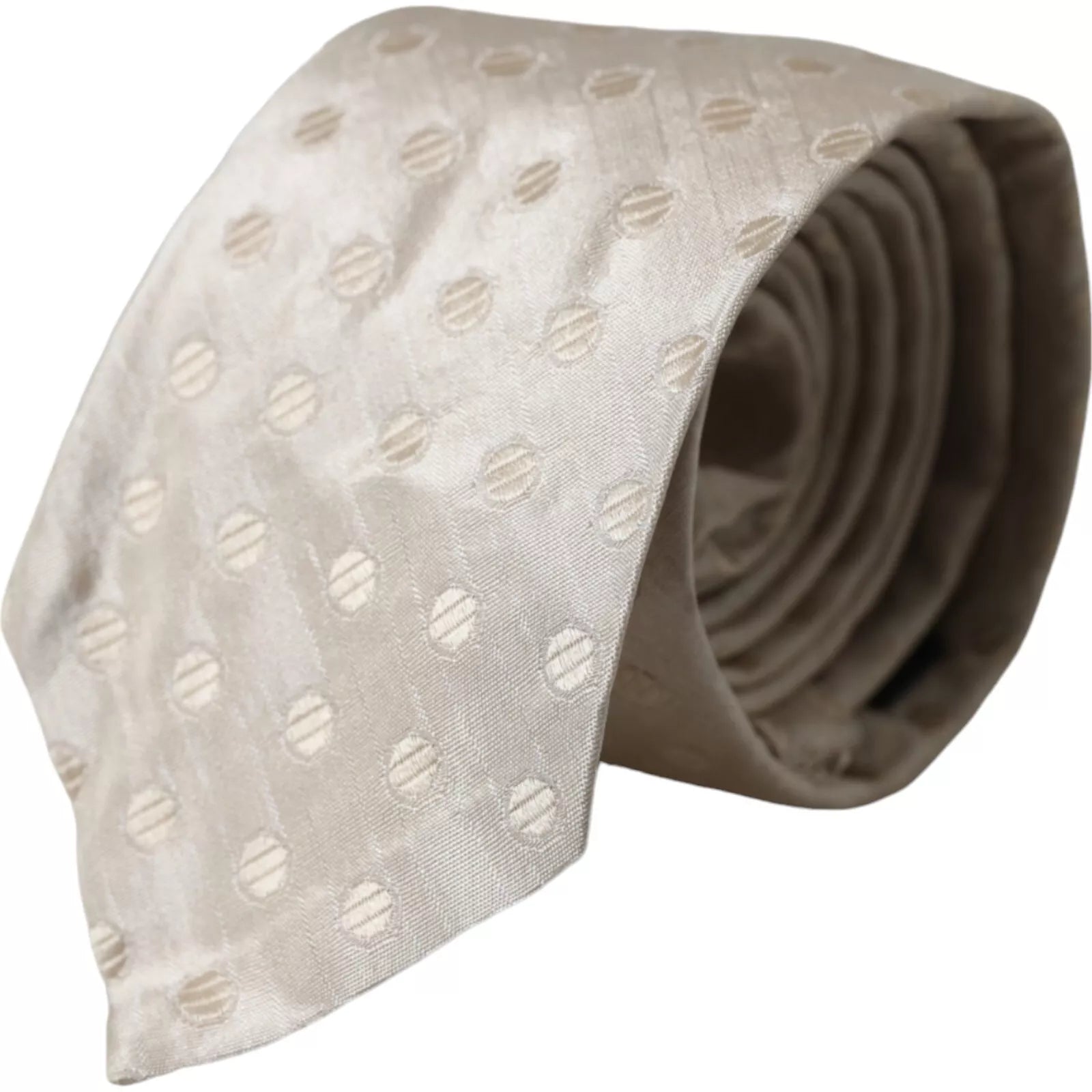 Dolce &amp; Gabbana Beige gepunktete Seidenkrawatte, klassisch, verstellbar