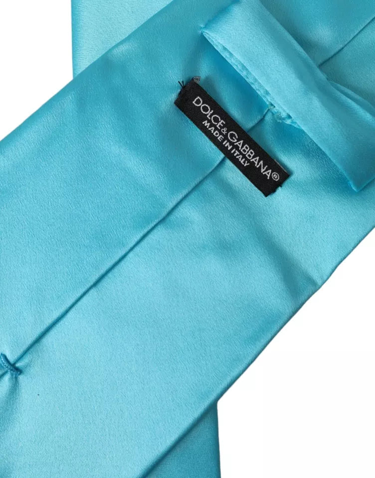 Dolce &amp; Gabbana Hellblaue Satin-Seidenkrawatte, breit, verstellbar