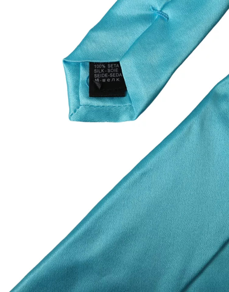 Dolce &amp; Gabbana Hellblaue Satin-Seidenkrawatte, breit, verstellbar
