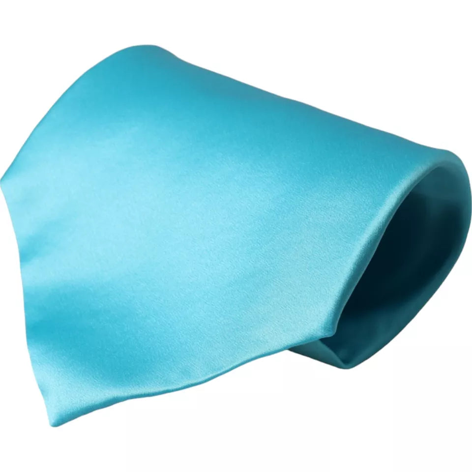 Dolce &amp; Gabbana Hellblaue Satin-Seidenkrawatte, breit, verstellbar