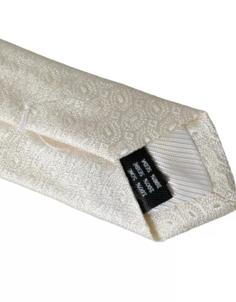 Dolce &amp; Gabbana – Verstellbare Herrenkrawatte aus gemusterter Seide in Off-White