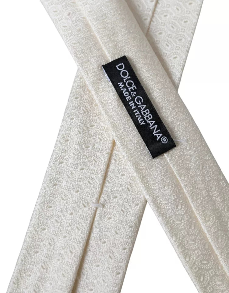 Dolce &amp; Gabbana – Verstellbare Herrenkrawatte aus gemusterter Seide in Off-White