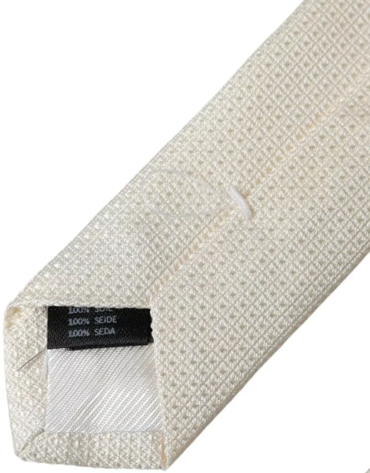 Dolce &amp; Gabbana – Klassische, verstellbare Seidenkrawatte in Off-White mit Muster