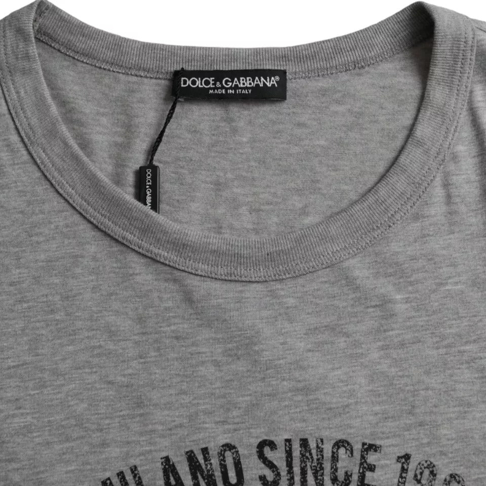 T-shirt col rond en coton gris à imprimé graphique Dolce &amp; Gabbana