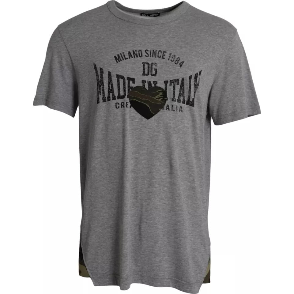 T-shirt col rond en coton gris à imprimé graphique Dolce &amp; Gabbana