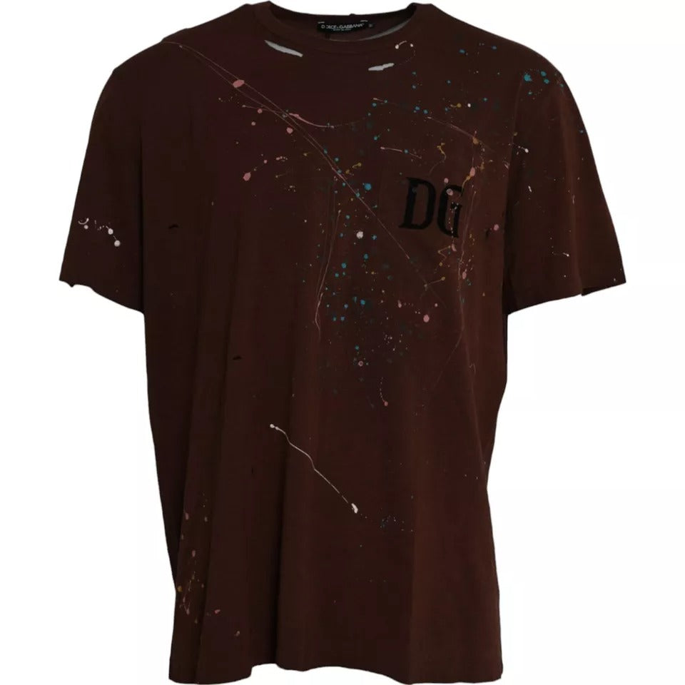 T-shirt ras du cou en coton marron Dolce &amp; Gabbana