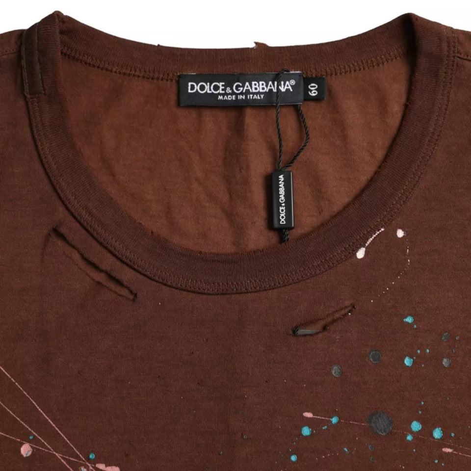 T-shirt ras du cou en coton marron Dolce &amp; Gabbana