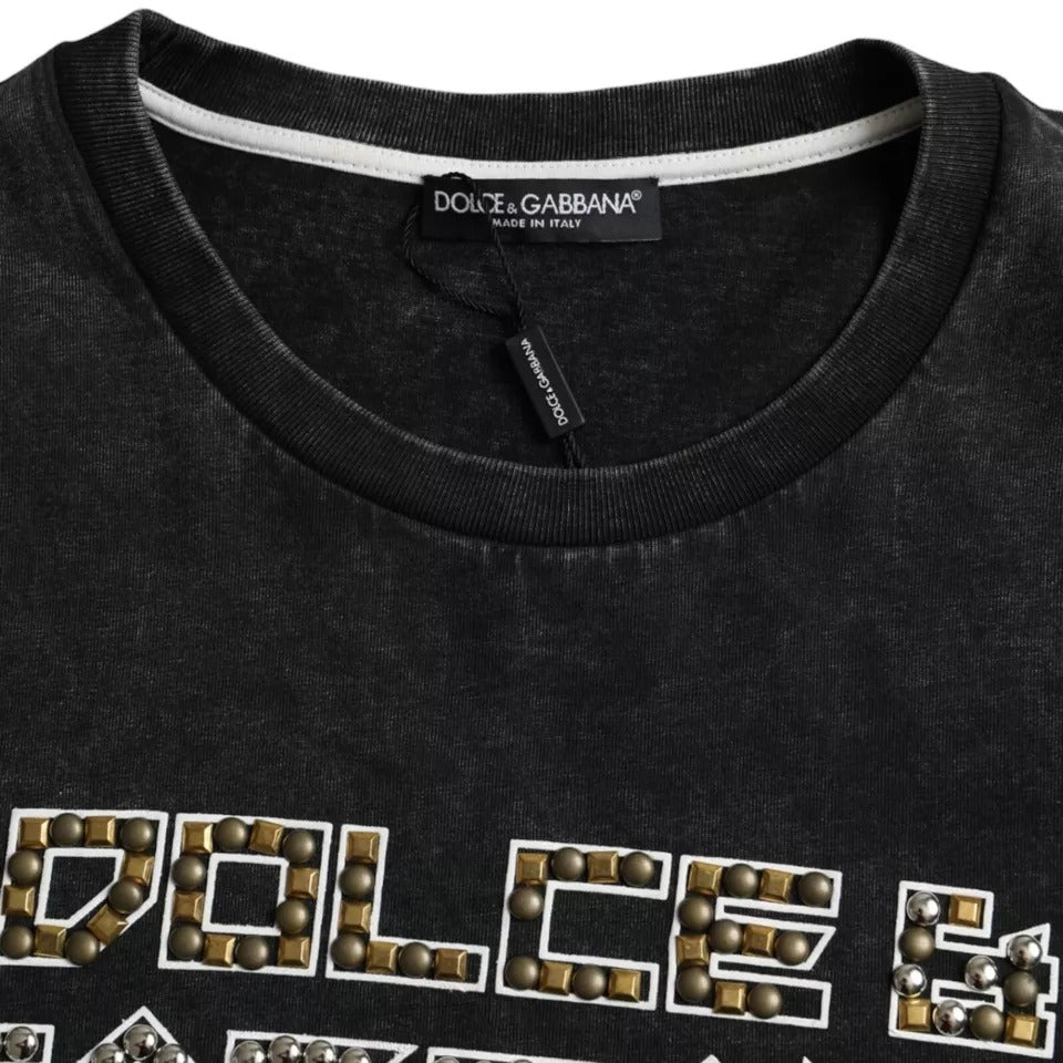 T-shirt ras du cou en coton noir avec logo imprimé Dolce &amp; Gabbana pour homme