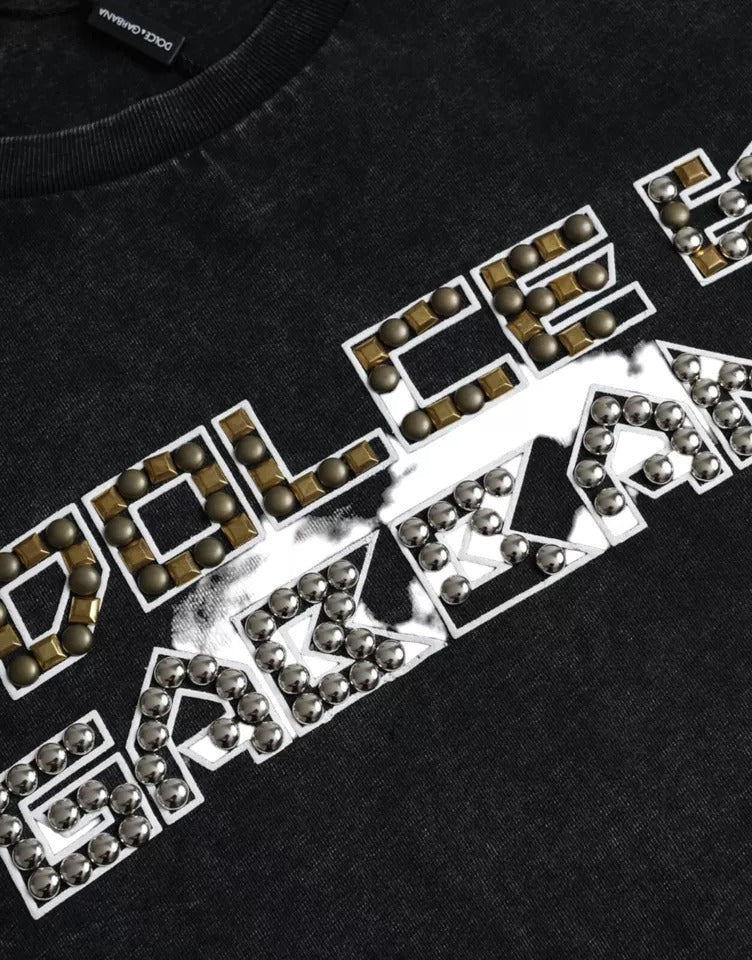 T-shirt ras du cou en coton noir avec logo imprimé Dolce &amp; Gabbana pour homme