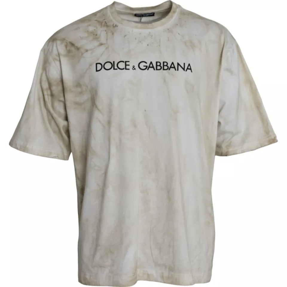 T-shirt ras du cou en coton blanc cassé avec logo Dolce &amp; Gabbana