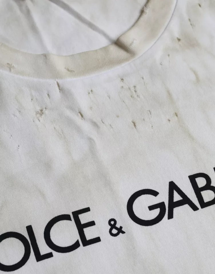 T-shirt ras du cou en coton blanc cassé avec logo Dolce &amp; Gabbana