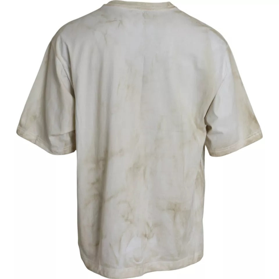 T-shirt ras du cou en coton blanc cassé avec logo Dolce &amp; Gabbana