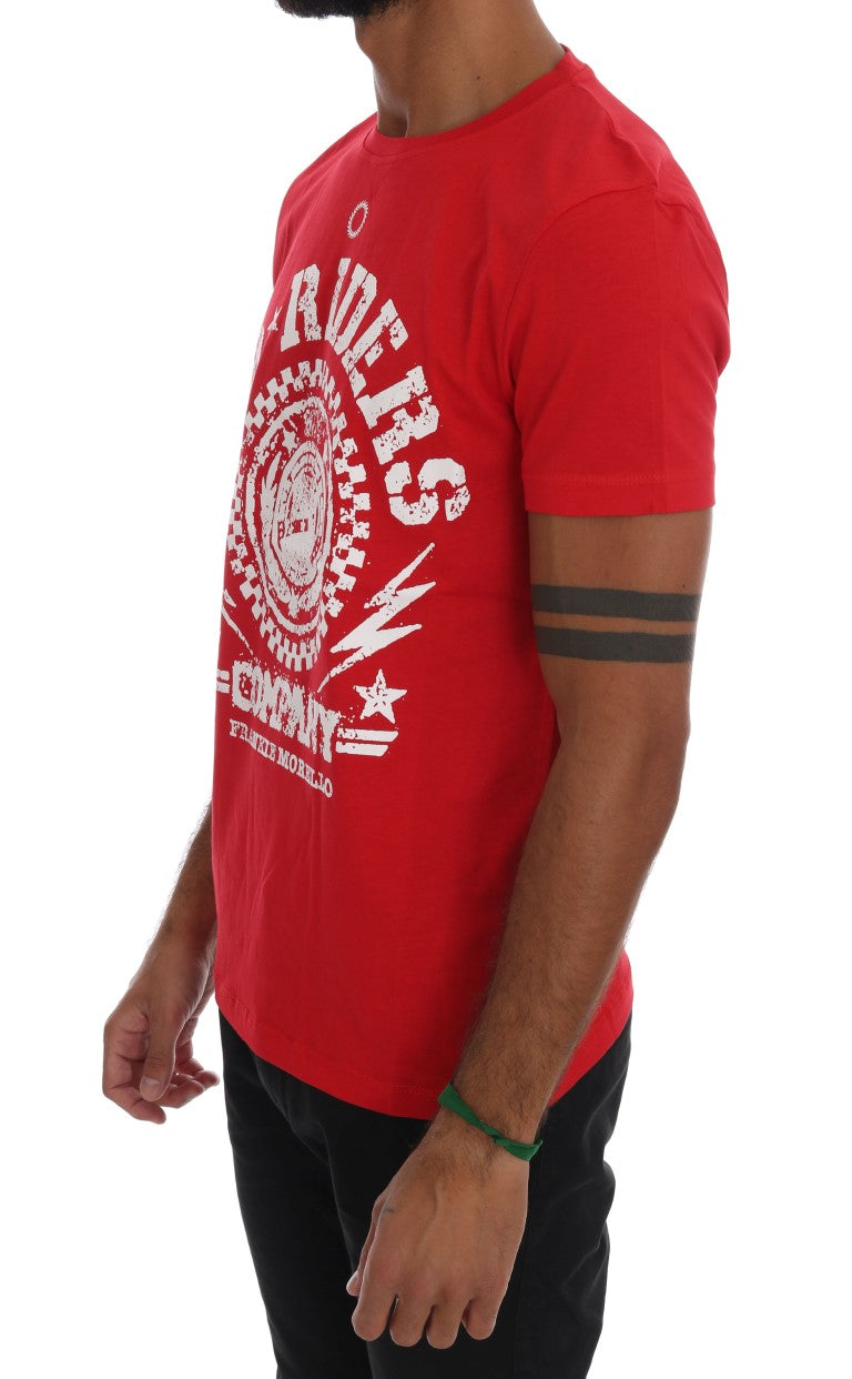 Frankie Morello – Schickes rotes T-Shirt mit Rundhalsausschnitt und „RIDERS“-Motiv