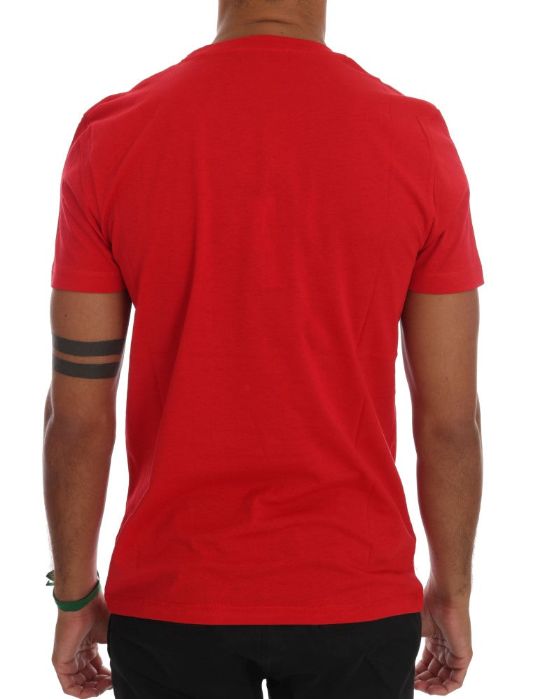 Frankie Morello – Schickes rotes T-Shirt mit Rundhalsausschnitt und „RIDERS“-Motiv