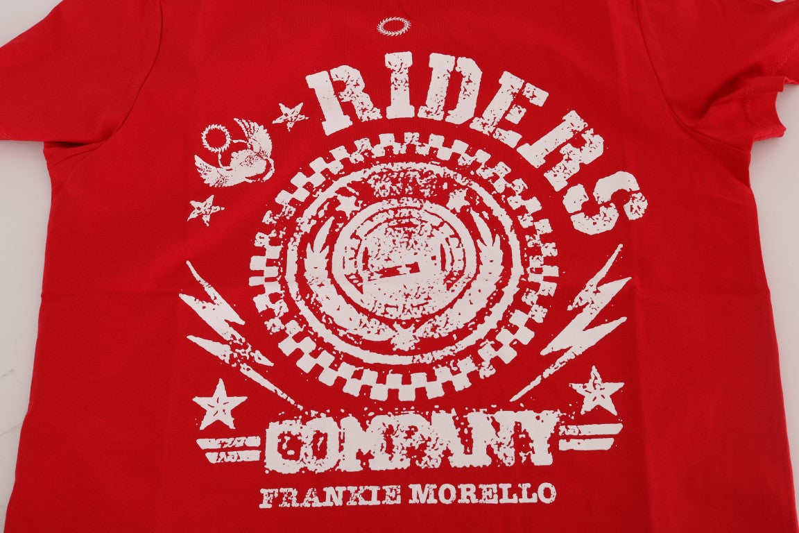 Frankie Morello – Schickes rotes T-Shirt mit Rundhalsausschnitt und „RIDERS“-Motiv