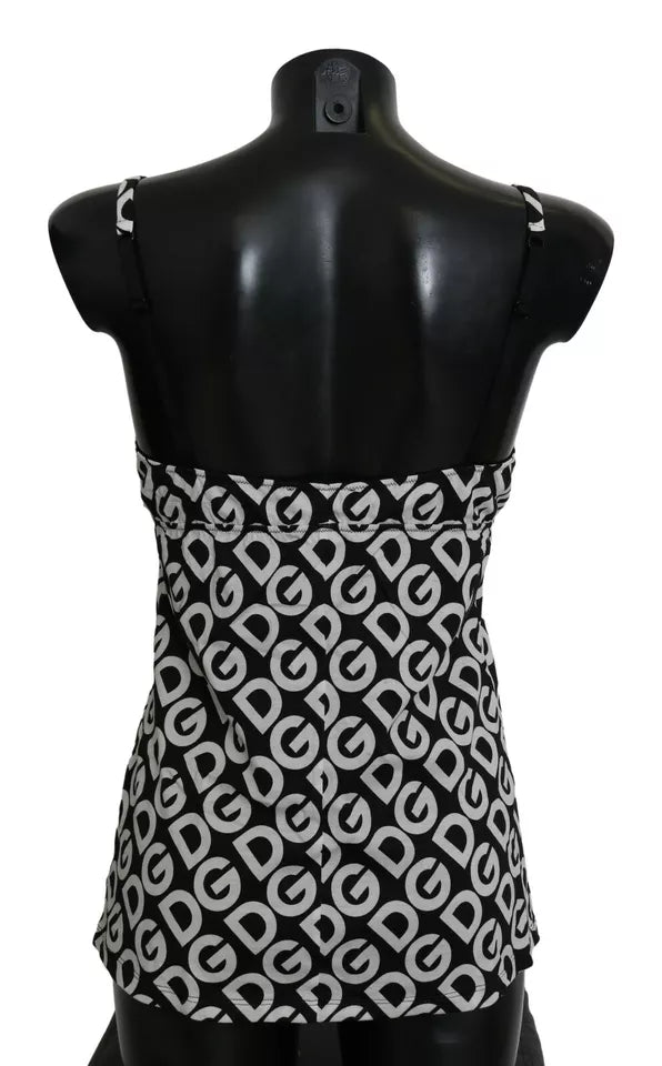 Dolce &amp; Gabbana – Schwarze ärmellose Bademode mit DG Mania-Print