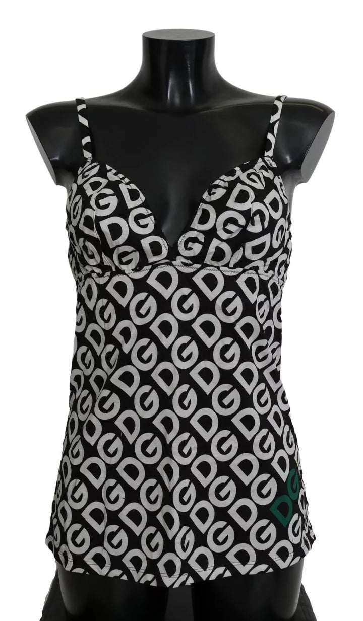 Dolce &amp; Gabbana – Schwarze ärmellose Bademode mit DG Mania-Print