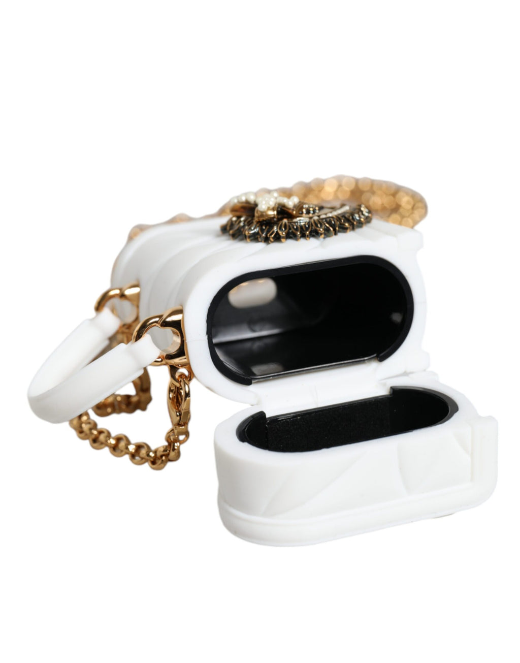 Dolce &amp; Gabbana – Weiße Silikonhülle „Devotion Heart“ mit Handtasche und Airpod-Hülle