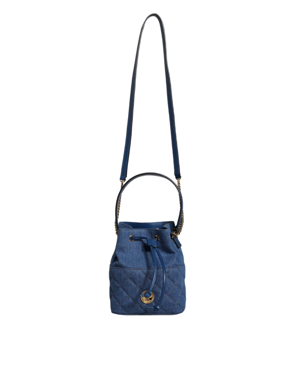 Sac bandoulière en cuir denim matelassé bleu Versace